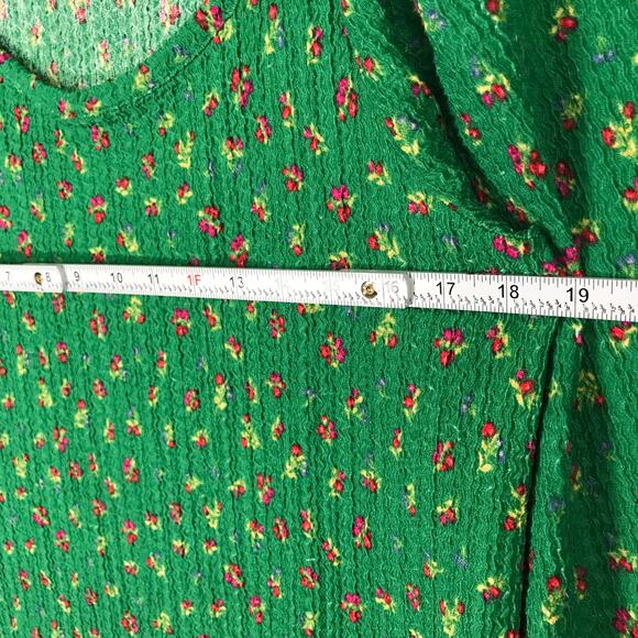 Loft Top Women Medium Green Ditsy Floral Waffle Shirt Basic Cottage Grandma Knit - Picture 7 of 9